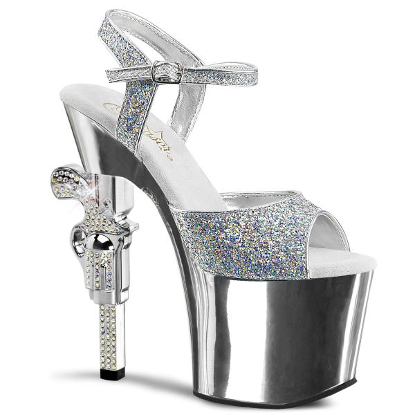 Buty Pleaser Revolver-709G Silver Glitter Strass